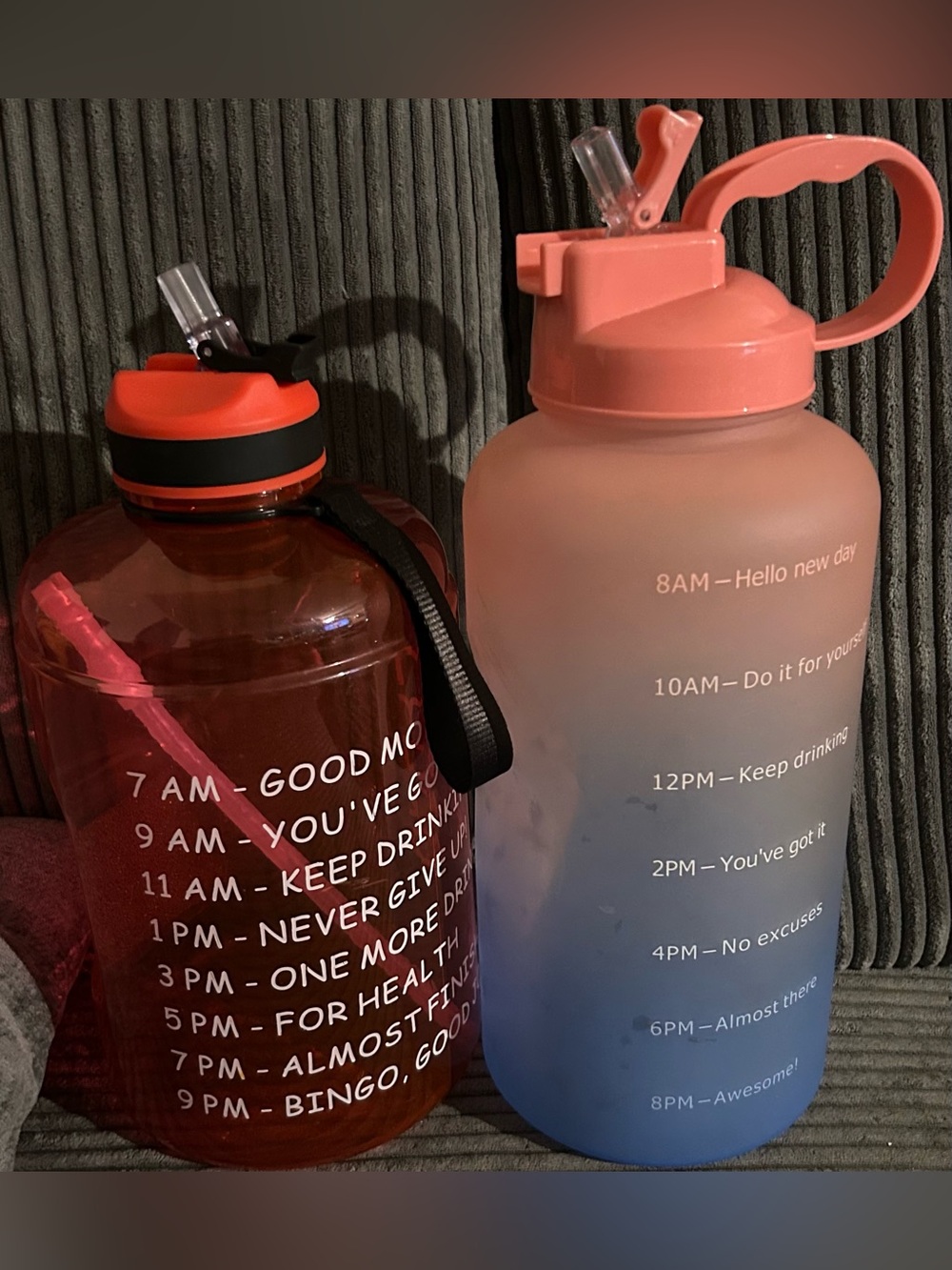 2 Large 1 Gallon Motivational Water Bottles With Measurement Markings